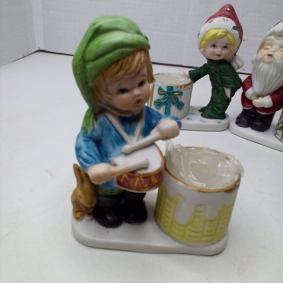 Christmas Luvkins Vintage 1978 Candle Holders Lot of 4 Santa Angel Drummer Boy - Picture 3 of 15
